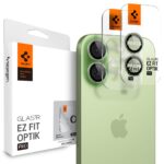 Žalias apsauginis stiklas galinei kamerai Apple Iphone 16 su Spigen optik EZ Fit dienos šviesoje