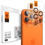 Gardzas oranžinis apsauginis stiklas galinei kamerai Apple iPhone 16 ir 17 Pro serijoms Spigen Optik Ez Fit 2-Pack