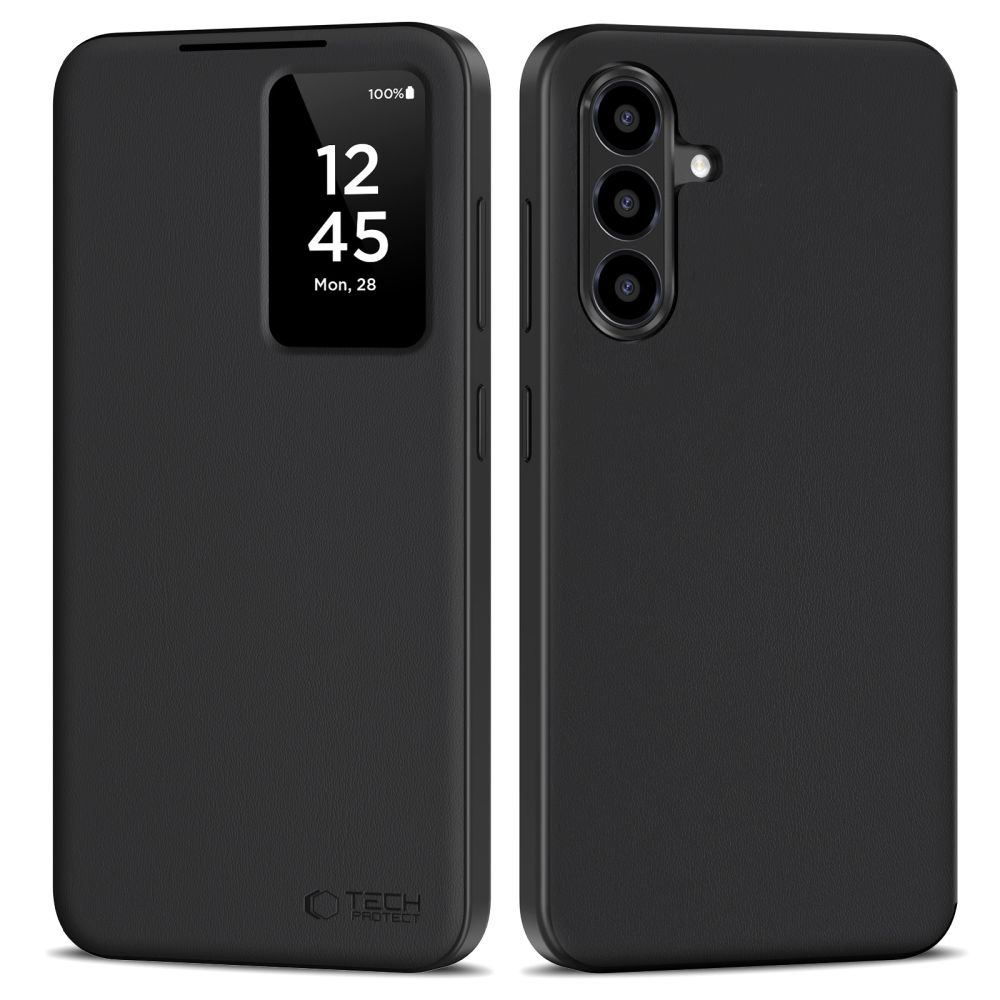 Juodas matinis atverčiamas dėklas Samsung Galaxy A26 5G / A17 4G / 5G Tech-Protect Smart Wallet juodas matinis atverciamas deklas samsung galaxy a26 5g a17 4g 5g tech-protect smart wallet su mazu langu ekrano laiko rodymui