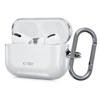 Skaidrus dėklas Apple Airpods Pro 3 Tech-Protect FlexAir su metaliniu karabinu