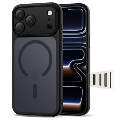 Juodas matinis dėklas Apple Iphone 17 Pro Tech-Protect Magpeak Magsafe CC telefone