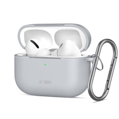 pilkas deklas apple airpods pro 3 tech-protect silicone hook su karabinu