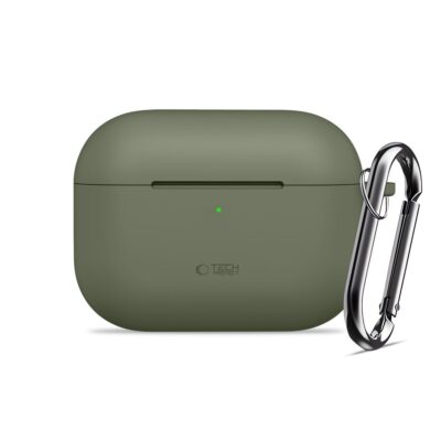 Olive dėklas Apple Airpods Pro 3 Tech-Protect silicone hook su metaliniu karabinu
