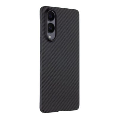 Juodas dėklas Tactical MagForce Aramid telefonui Samsung Galaxy S25 Edge su anglies pluošto tekstūra