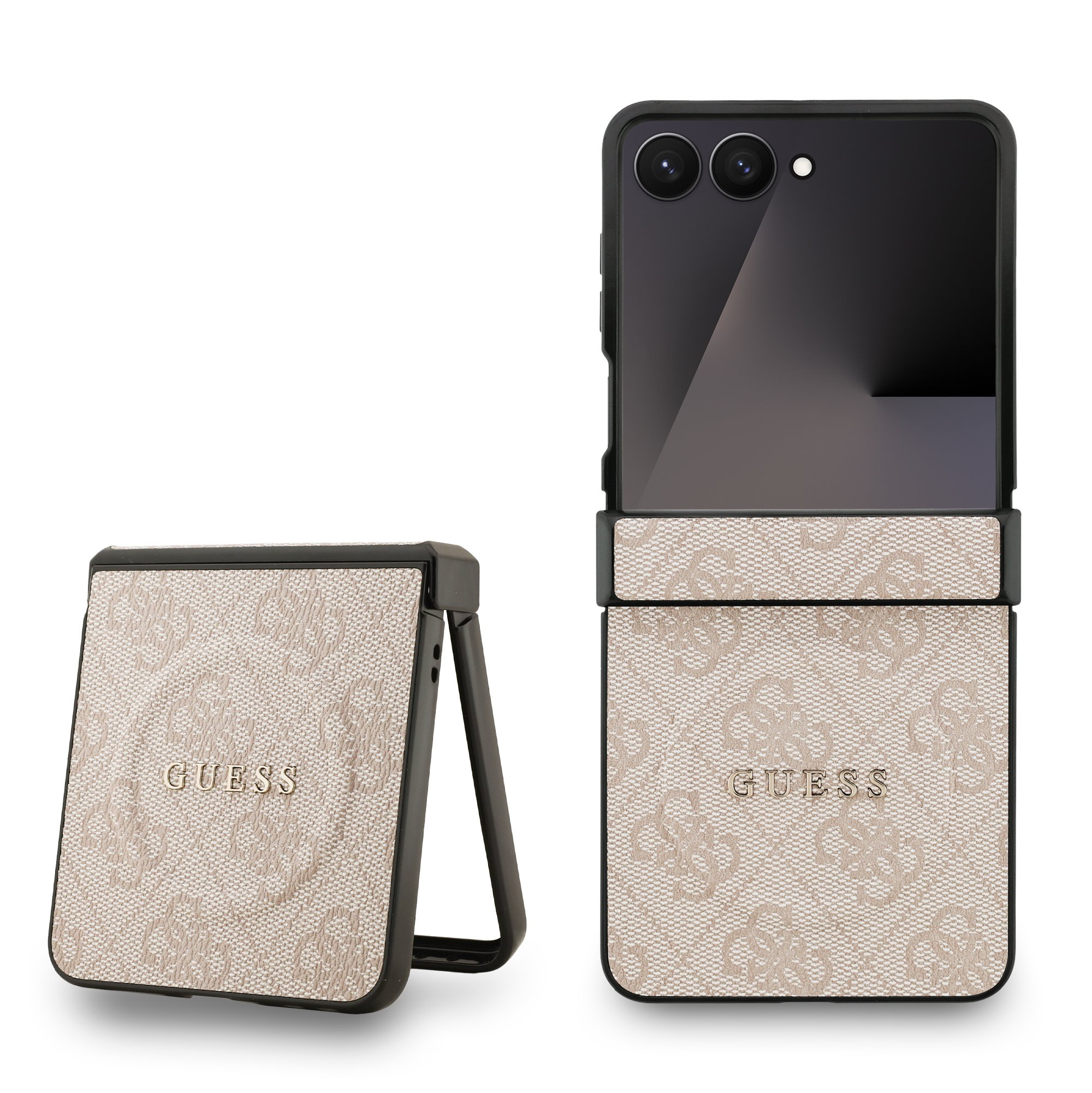 Raudonas dėklas Guess Samsung Galaxy Z Flip 7 Rausvas dėklas Guess PU Leather 4G Colored Ring MagSafe telefonui Samsung Galaxy Z Flip 7 su raštu ir logotipu