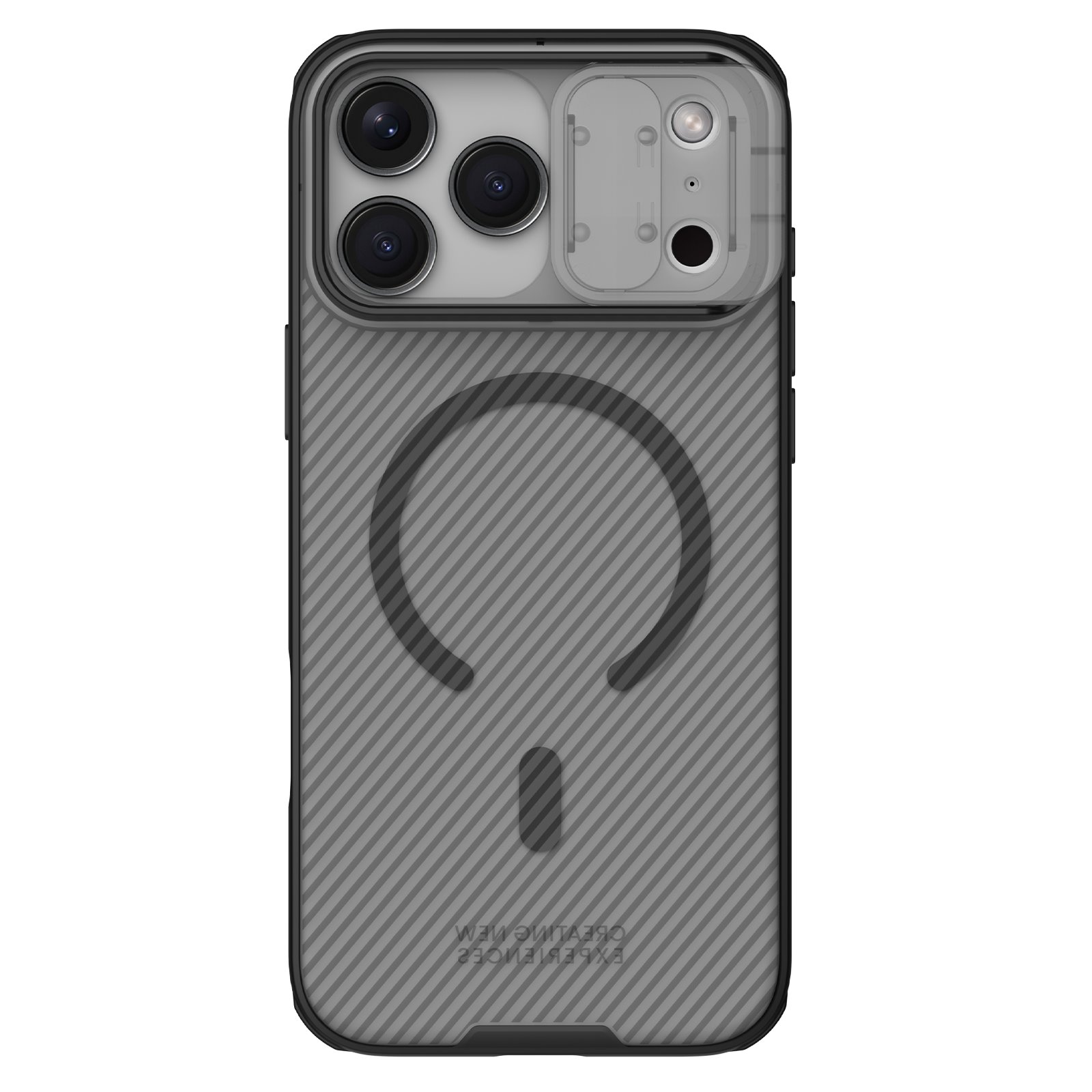 Juodas-skaidrus dėklas Nillkin CamShield PRO Magnetic Juodas-skaidrus dėklas Nillkin CamShield PRO Magnetic telefonui Apple iPhone 17 Pro Max su matomu magnetiniu žiedu ir kamera