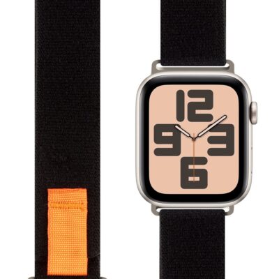 Juoda-oranzine apyranke Apple Watch 42-49mm M-L is tekstiles su oranziu akcentu
