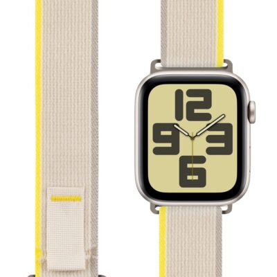 Beige-geltona apyrankė Apple Watch 42-49mm M-L medžiaginė su geltona juostele