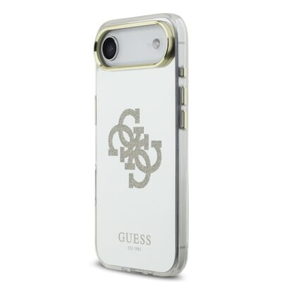 Auksinis dėklas Guess PC TPU Mirror 4G Glitter Logo MagSafe telefonui Apple iPhone Air su blizgiu logotipu