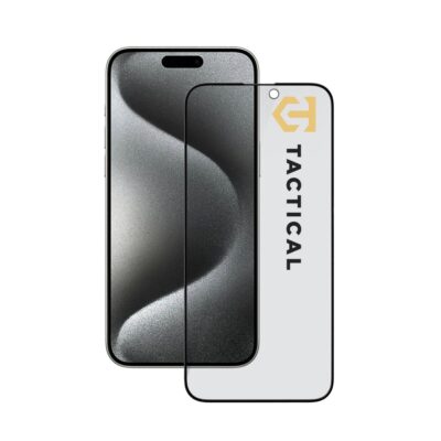 Juodas apsauginis ekrano stikliukas Apple Iphone 15 Pro Max Tactical Glass Shield Privacy Stealth 5D su juodu rėmeliu