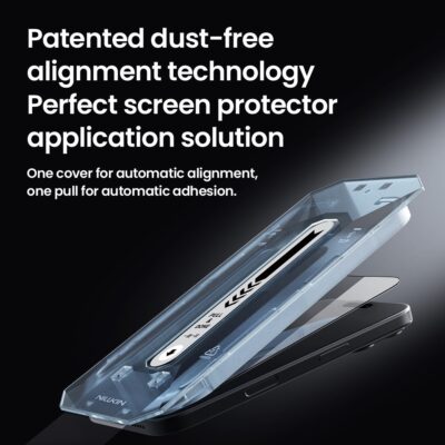 Apsauginis ekrano stikliukas su aplikatoriumi telefonui Apple Iphone 17 Pro Max - dėklas automatinio išlyginimo ir klijavimo technologijai