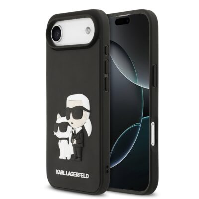 Juodas dėklas Karl Lagerfeld 3D Rubber Karl and Choupette telefonui Apple Iphone Air su iškiliais animuotais Karl ir katės Choupette atvaizdais