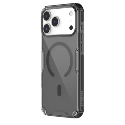 Skaidrus-juodas dėklas Nillkin Nature TPU PRO Magnetic Apple iPhone 17 Pro Max telefonui su matomu magnetu ir kamera