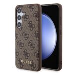 Rudas originalus dėklas Guess 4G telefonui Samsung Galaxy S24 su raštu ir logotipu