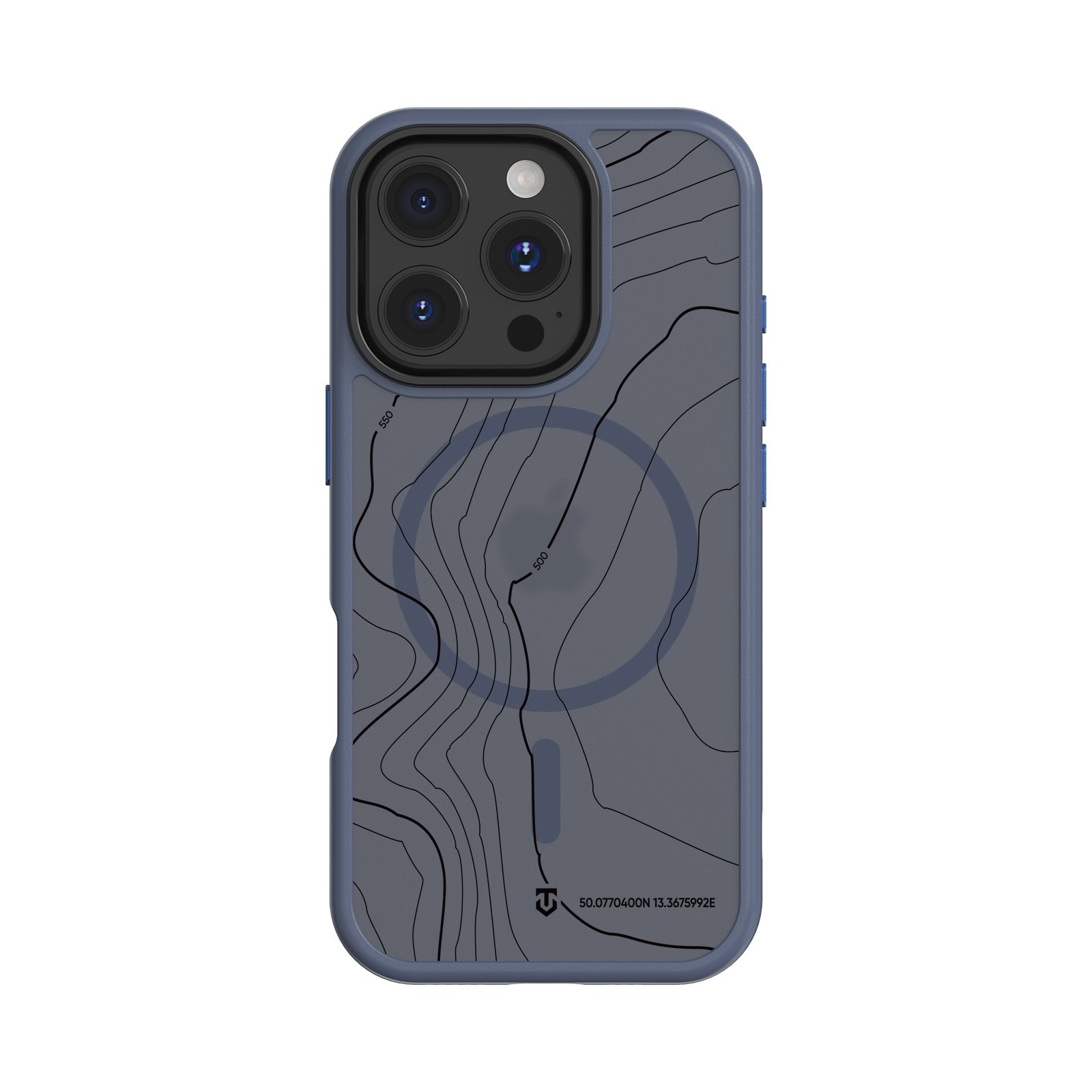 Tamsiai mėlynas dėklas Apple Iphone 16 Pro Tactical MagForce Hyperstealth Sika Tamsiai mėlynas dėklas Apple Iphone 16 Pro su kontūrine žemėlapio tekstūra ir apsauga aplink kameros modulį