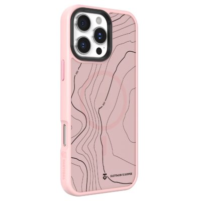 Rožinis dėklas Apple Iphone 16 Pro Max su topografinio stiliaus juodomis linijomis