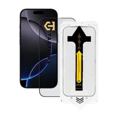 Apsauginis ekrano stikliukas Apple iPhone 17 Pro Tactical Impact Barrier for Rookies prieš juodą telefoną
