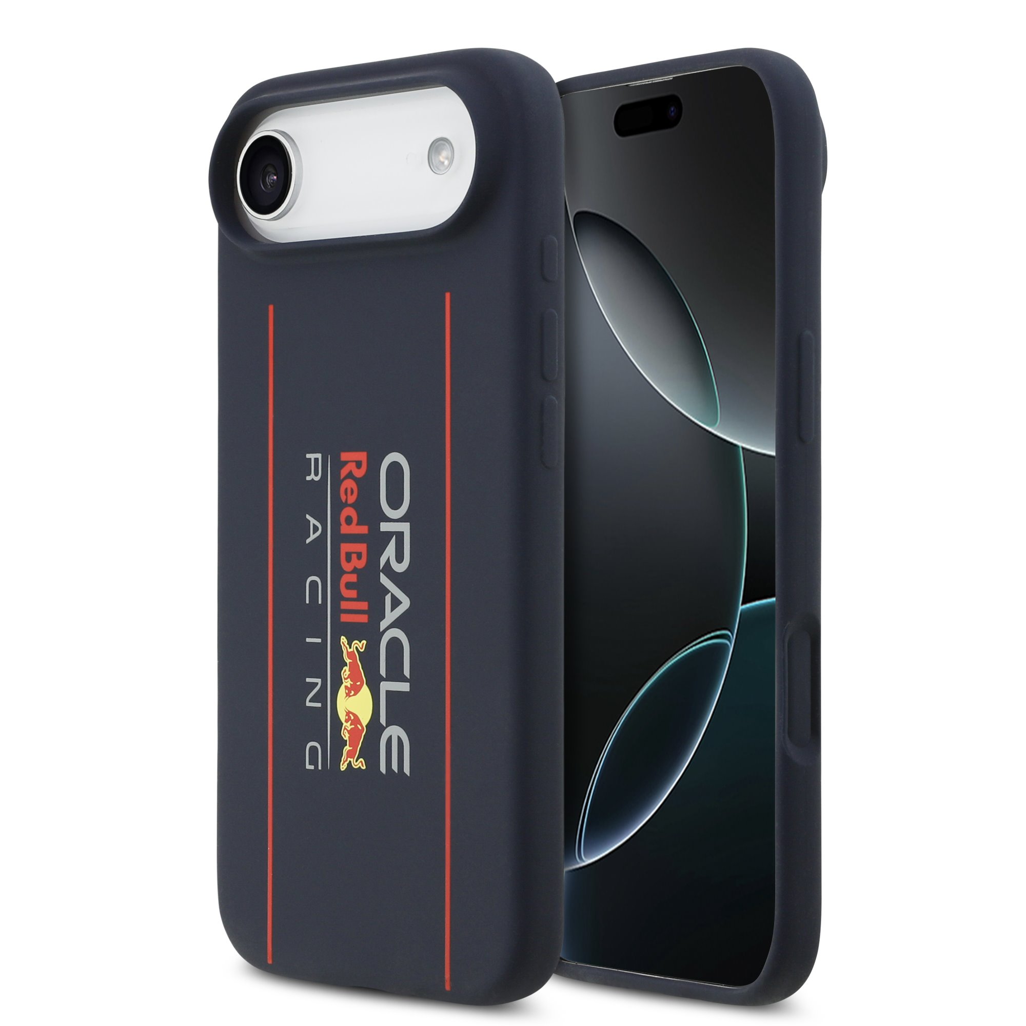Tamsiai melynas dekla Apple Iphone Air Red Bull Silicone Vertical Logo MagSafe Tamsiai melynas Apple Iphone Air deklas su Red Bull silikoniniu verticaliu logo MagSafe