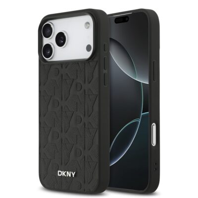 Juodas dėklas telefonui Apple Iphone 17 Pro Max DKNY PU Leather grid pattern su Magsafe sistema