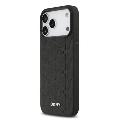 Juodas dėklas telefonui Apple Iphone 17 Pro Max DKNY PU Leather Grid Pattern Magsafe su matiniu paviršiumi