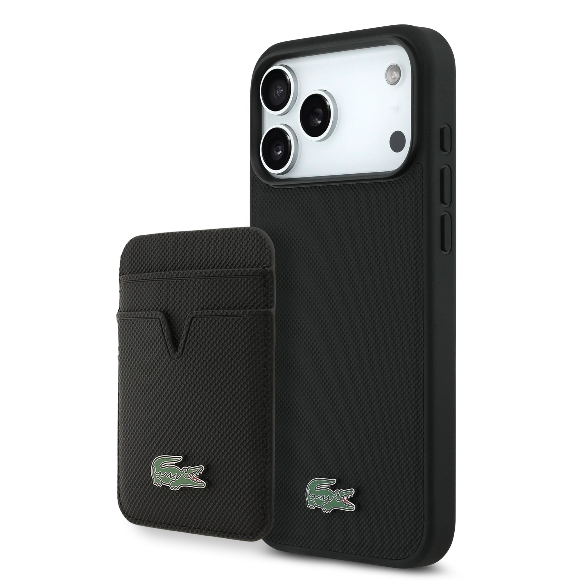 Juodas dėklas Lacoste Iconic Petit Pique MagSafe su pinigine Juodas dėklas Lacoste Iconic Petit Pique MagSafe su pinigine telefonui Apple iPhone 17 Pro Max
