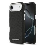 Juodas originalus dėklas Karl Lagerfeld Grained PU Repeated Logo MagSafe telefonui Apple Iphone Air su reljefiniu raštu