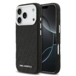Juodas originalus dėklas Karl Lagerfeld Grained PU Repeated Logo MagSafe telefonui Apple Iphone 17 Pro su tekstūra