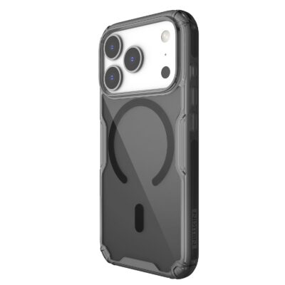 Skaidrus-juodas dėklas Nillkin Nature TPU PRO Magnetic telefonui Apple iPhone 17 Pro su matomu kamerų bloku ir apsauga kampuose