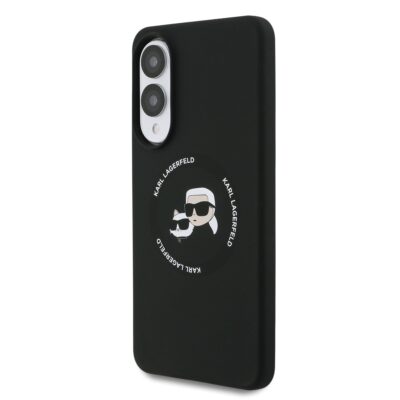 Juodas Karl Lagerfeld Liquid Silicone dėklas Samsung Galaxy S25 Edge su dvigubomis kameromis