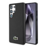 Juodas originalus dėklas Lacoste Iconic Petit Pique Woven Logo Magsafe telefonui Samsung Galaxy S25 Ultra