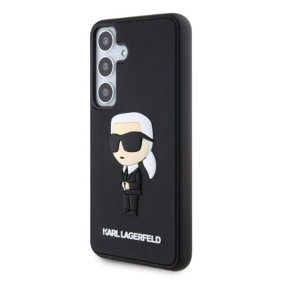 Juodas originalus dėklas Karl Lagerfeld 3D Rubber Ikonik telefonui Samsung Galaxy S24 su birių aksesuaru