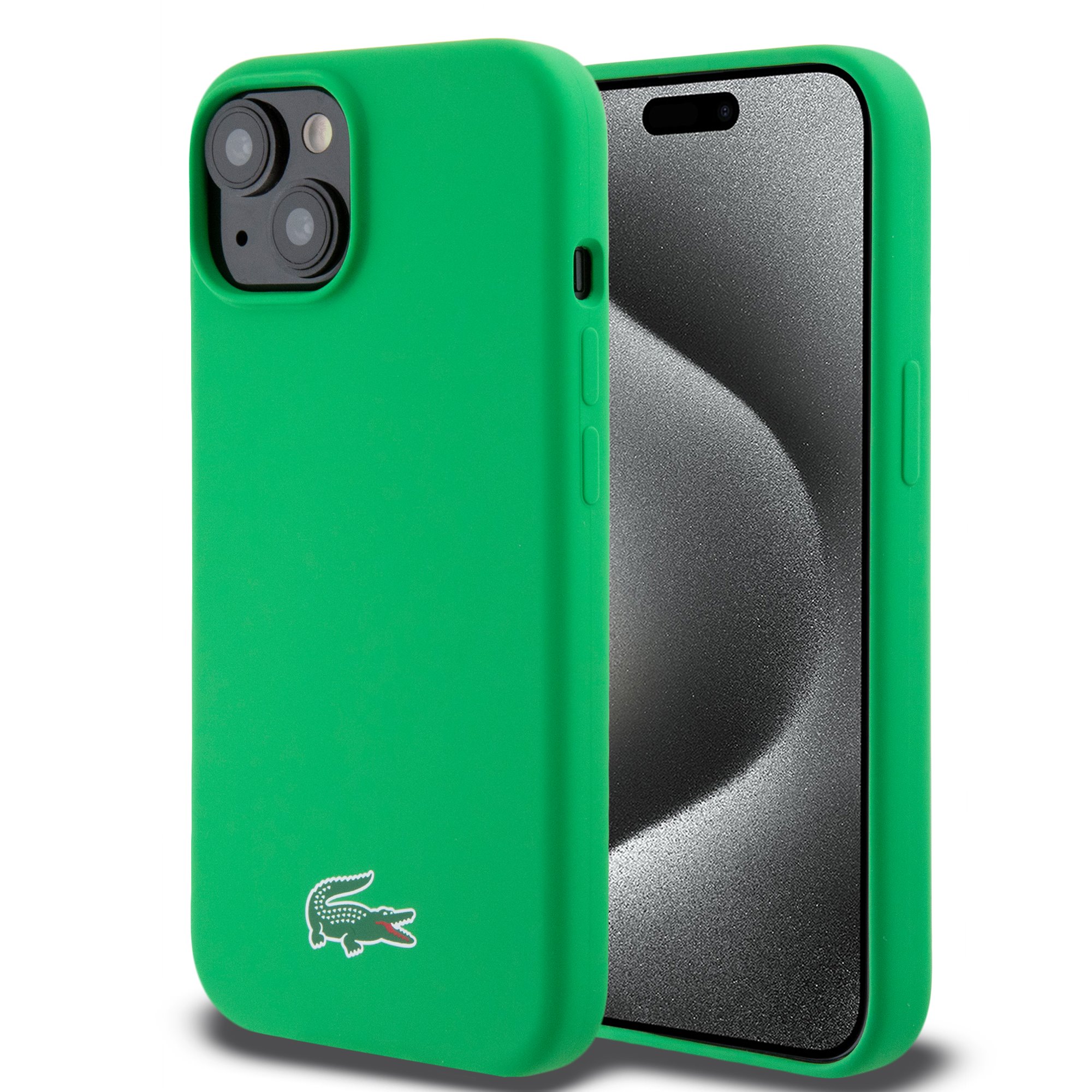 Žalias dėklas Lacoste Liquid Silicone Microfiber Croc Logo MagSafe Žalias dėklas Lacoste Liquid Silicone Microfiber Croc Logo MagSafe telefonui Apple iPhone 15