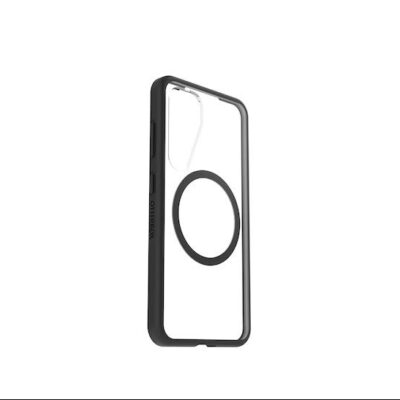 Juodas dėklas telefonui Samsung Galaxy S25 GP-FPS931OB by Otterbox React Protective su skaidriu nugarėlės centru ir apsauga kraštuose