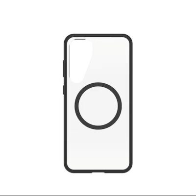 Juodas dėklas telefonui Samsung Galaxy S25 Plus GP-FPS936OB by Otterbox React Protective su aiškiu kūno spalvos vidumi ir juodu rėmeliu