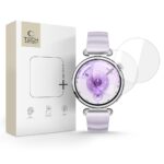 Skaidrus apsauginis stiklas Huawei Watch GT 6 41 MM su užpakalyje esančia dėže ir rožiniu laikrodžio dirželiu