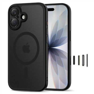 Juodas matinis dėklas Apple Iphone 17 Tech-Protect Magpeak Magsafe CC su matiniu paviršiumi ir apsauga kamerai