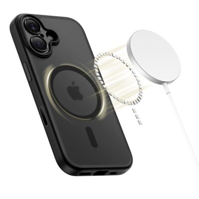 Juodas matinis dėklas Apple Iphone 17 Tech-Protect Magpeak Magsafe CC su magnetiniu žiedu