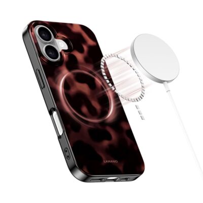 Panther dėklas Apple Iphone 17 Tech-Protect Lamano tamsiai rudas raštuotas su metaliniu kraštu