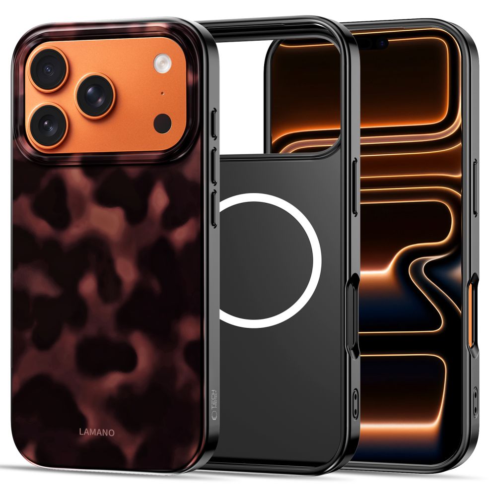 Panther dėklas Apple Iphone 17 Pro Tech-Protect Lamano Patvarus Panther dėklas Apple Iphone 17 Pro su tamsios rudos spalvos raštuota nugara