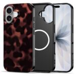 Panther dėklas Apple iPhone 16 su tamsiai rudos spalvos raštais ir MagSafe funkcija