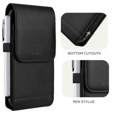 Juodas universalus telefono dėklas TECH-PROTECT SM75 UNIVERSAL PHONE HOLSTER POUCH 5.8-6.8 inch su pieštuko laikikliu