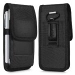 Juodas universalus telefono dėklas TECH-PROTECT SM85 universal phone holster pouch 5.8-6.8 inch pagamintas iš tekstūruotos medžiagos su užsegamu skyrimu