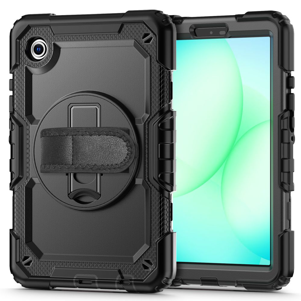 Juodas dėklas Samsung Galaxy Tab A9 A11 8.7 Tech-Protect Solid 360 Juodas dėklas Samsung Galaxy Tab A9 A11 8.7 X110 X115 X133 X135 Tech-Protect Solid 360 su rankena
