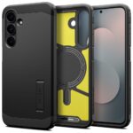 Juodas dėklas Samsung Galaxy S25 FE Spigen Tough Armor Magsafe su apsauga ir integruota stovelio funkcija