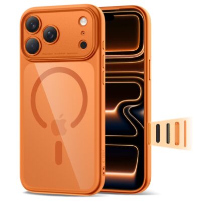 Oranžinis-skaidrus dėklas Apple Iphone 17 Pro Max Tech-Protect Magpeak Magsafe CC su kamera ir ekranu