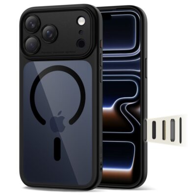 Juodas-skaidrus dėklas Apple Iphone 17 Pro Tech-Protect Magpeak su magnetine Magsafe sistema
