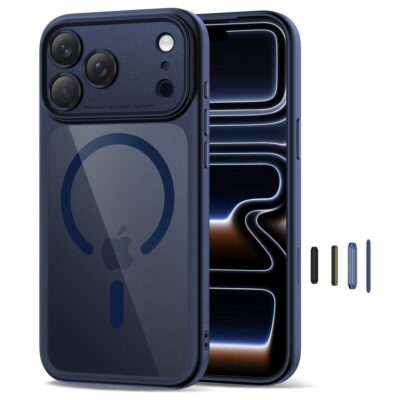 Tamsiai mėlynas-skaidrus dėklas Apple Iphone 17 Pro Max Tech-Protect Magpeak Magsafe CC su kameros apsauga