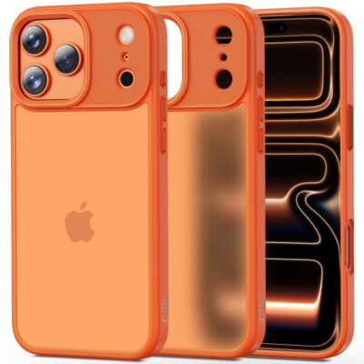 Oranžinis matinis dėklas Apple Iphone 17 Pro Max su apvaliais kameros išpjovomis