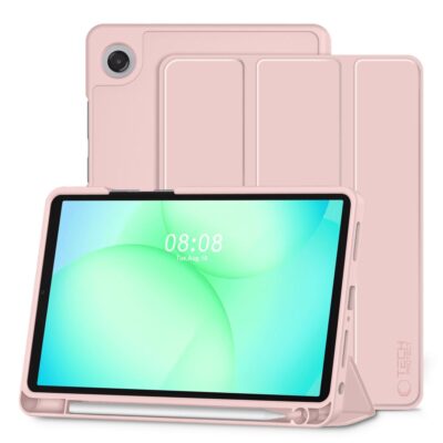 Rausvas dėklas Galaxy Tab A9 Plus su laikikliu ir skyriumi rašikliui