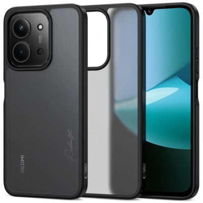 Juodas matinis dėklas Xiaomi Redmi 15C 173 MM su matinio paviršiaus apdaila ir apsauginiu rėmeliu